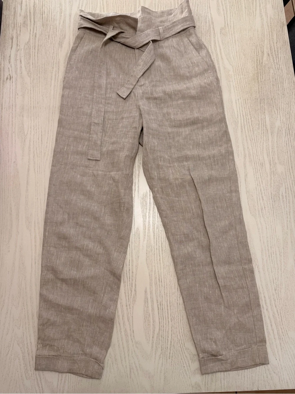 Reformation Natural-Tone Tie-Waist Linen Pants